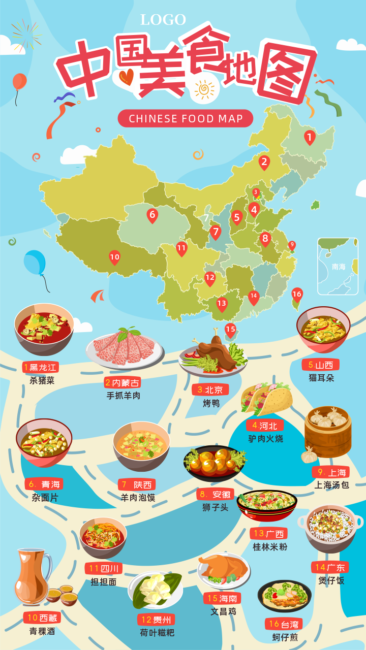 清新风中国美食地图推广宣传海报